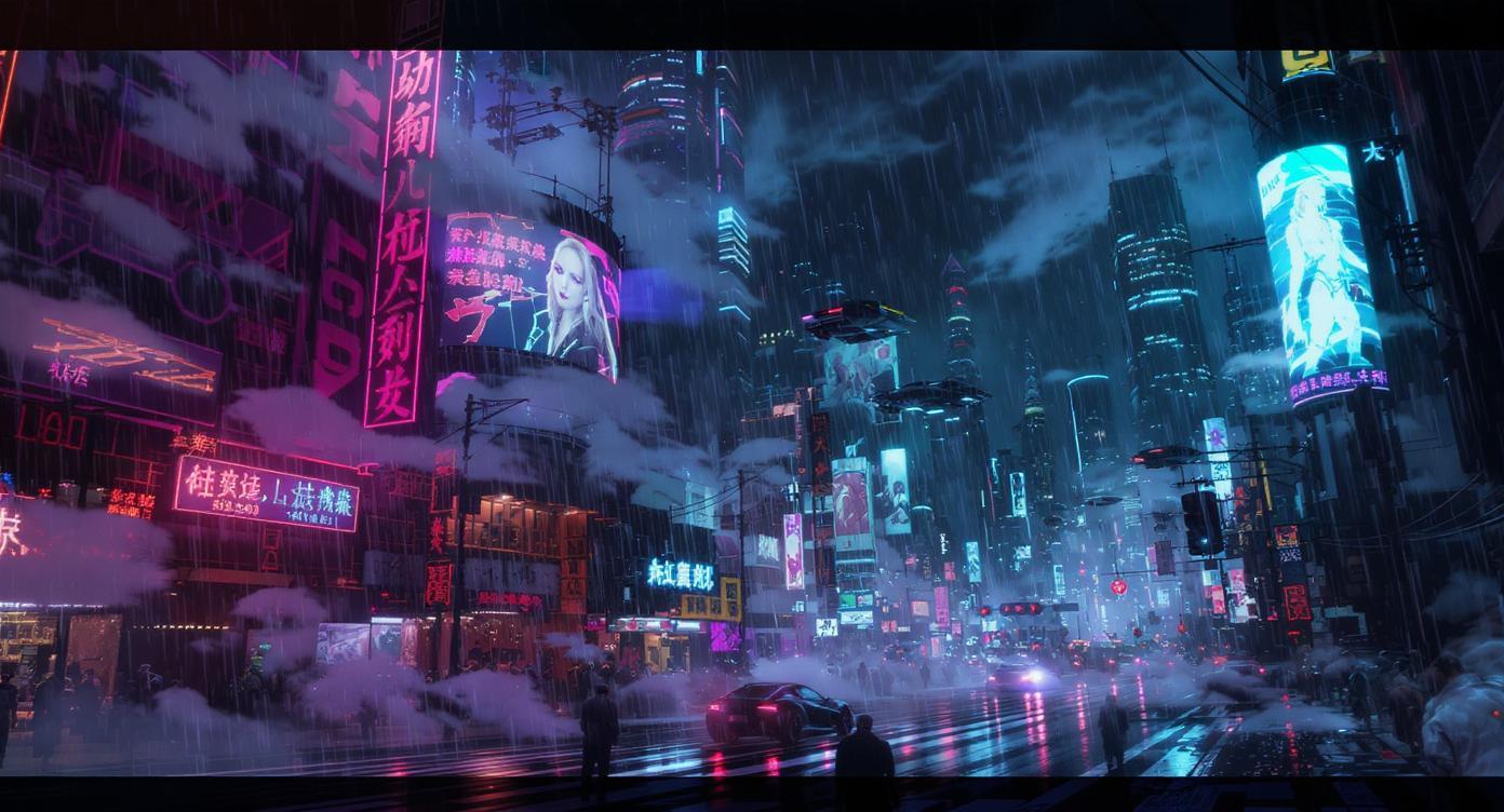Example: Cyberpunk cityscape at night